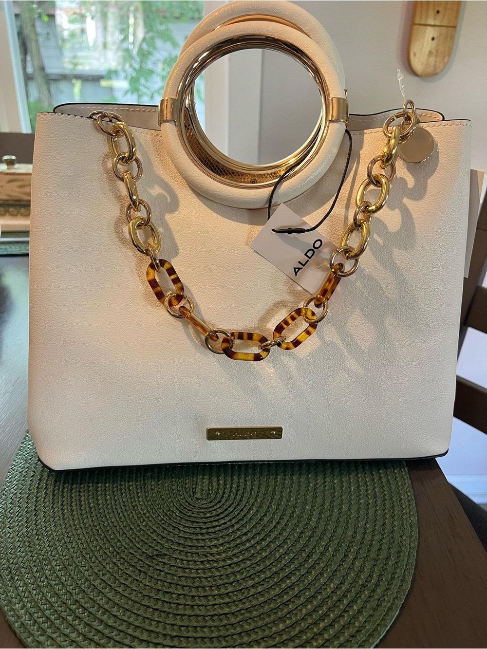 ALDO  Ivory Tote Bag with Gold Ring Handles